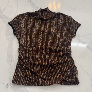 Kenneth Cole Brown and Black Patterned Women's Top